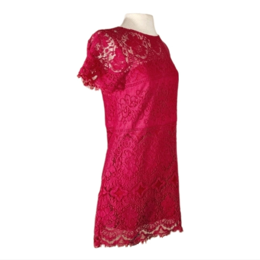 Free People Dress Eyelash Lace A Line Short Sleeve Red Size 4